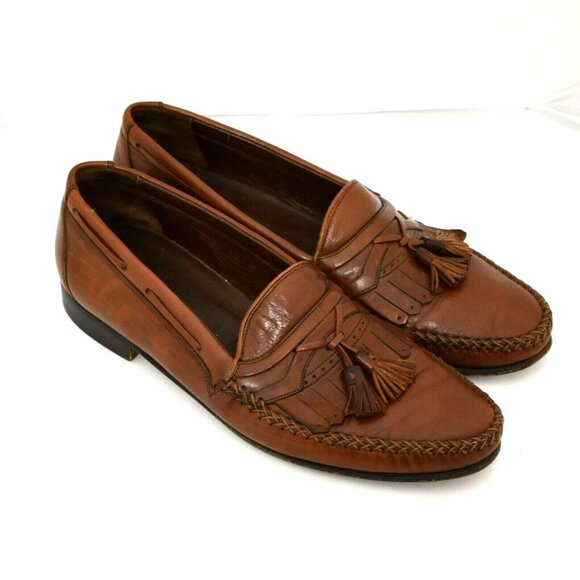 Johnston and Murphy Brown Tassel Kiltie Loafer Mens 10N Brown Handcrafted #8134 - Picture 1 of 8